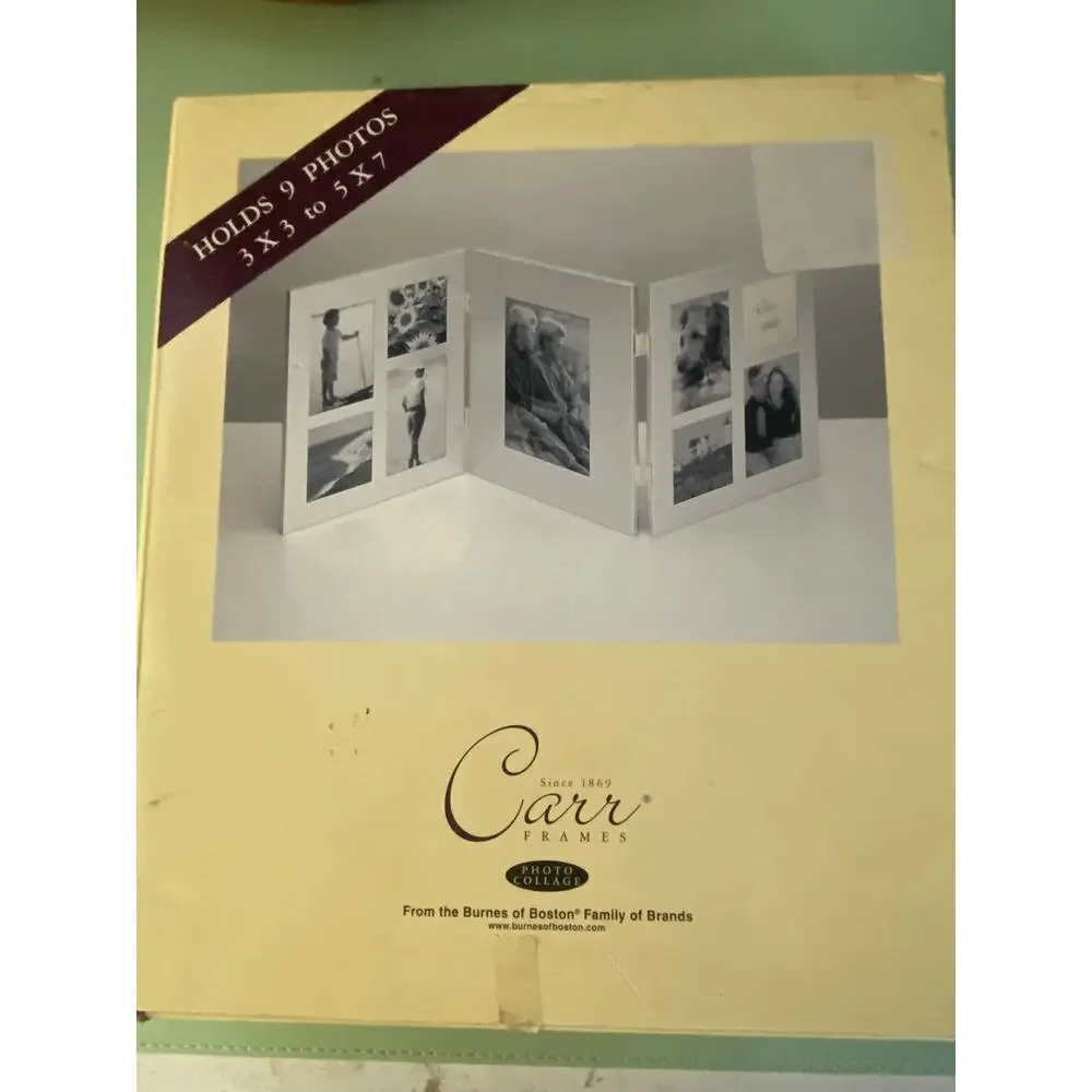 Vintage Carr Brushed Silver Trifold Photo collage - holds 9 photos